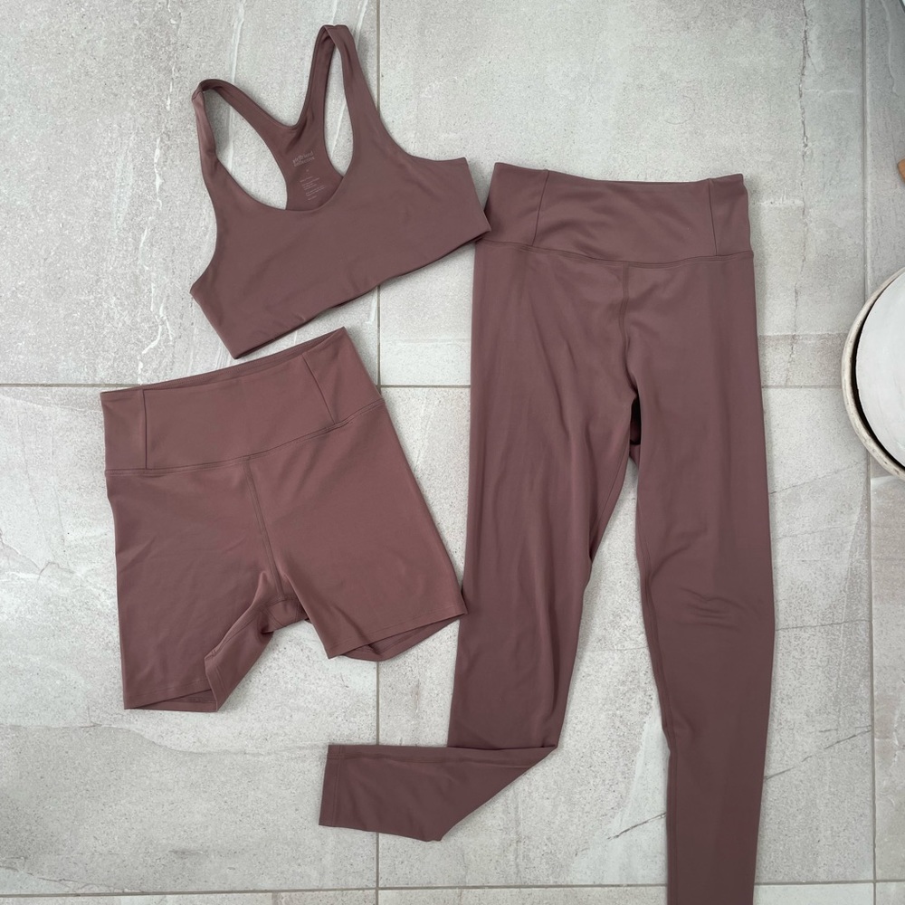 Girlfriend Collective 3 Piece Set - Leggings + Sports Bra + Biker Shorts